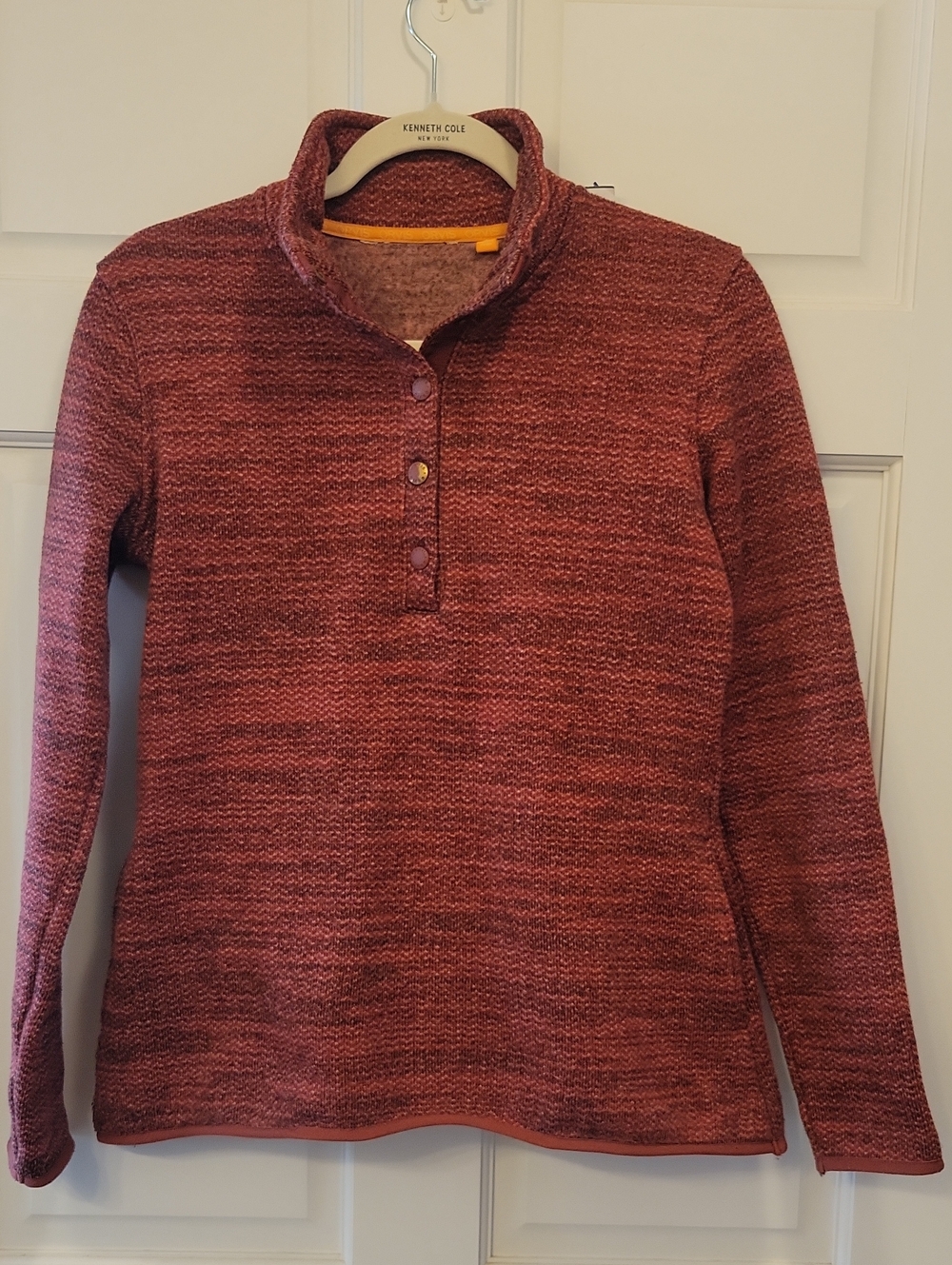 Orvis Red Heathered Snap Neck Fleece Lined Pullover Sweater
